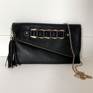 Black Clutch with gold accents & chain strap